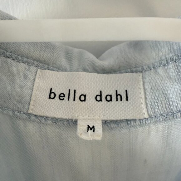 Bella Dahl Light Blue Chambray Short Sleeve Rolled Hem Tie Waist Utility Romper - Picture 4 of 9